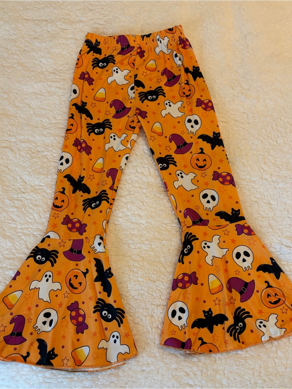 Girls Halloween Bell Bottom Flare Pants Orange Spooky Print 110 4T 5T